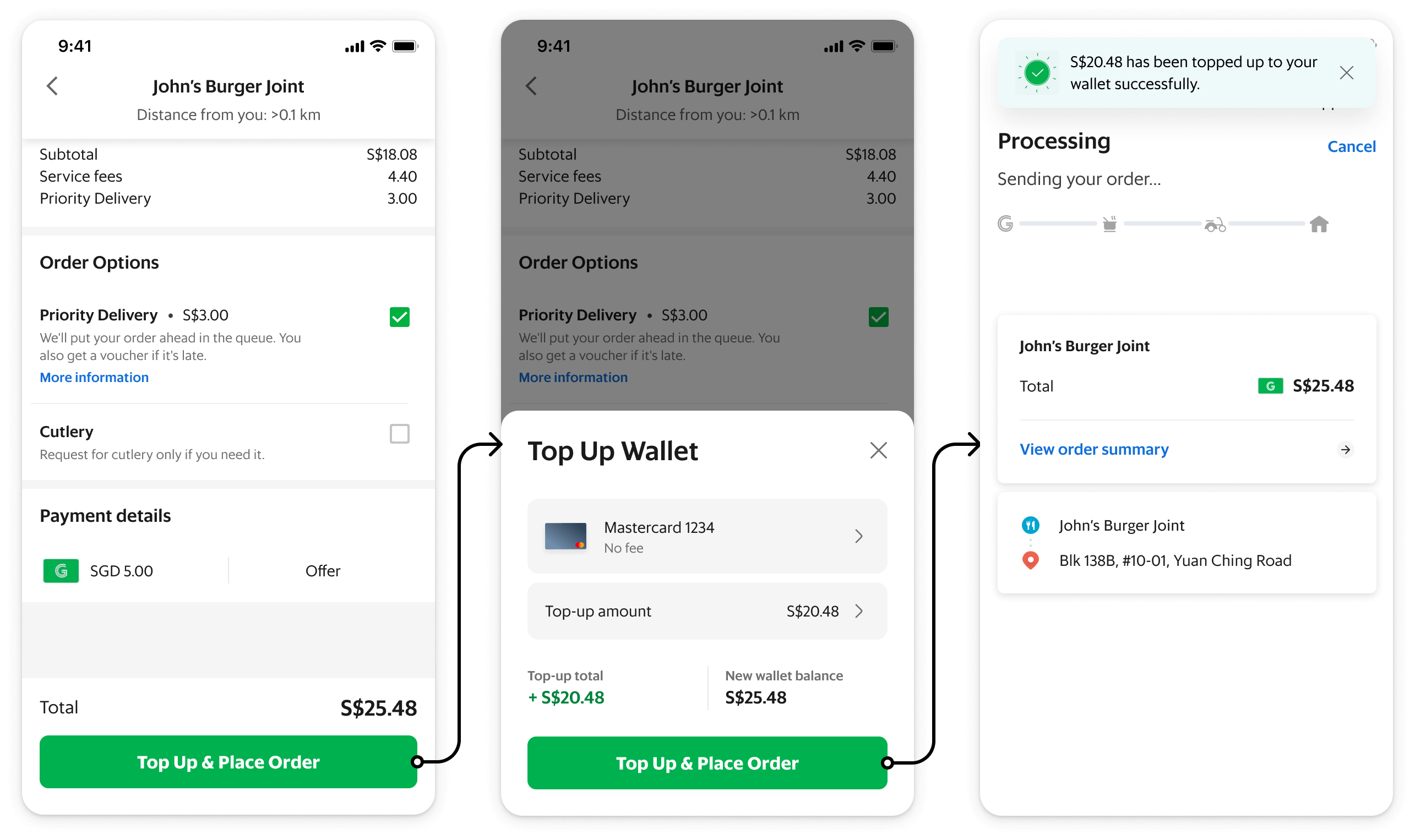 Image describing the two taps to top-up and order by combining both actions into one step