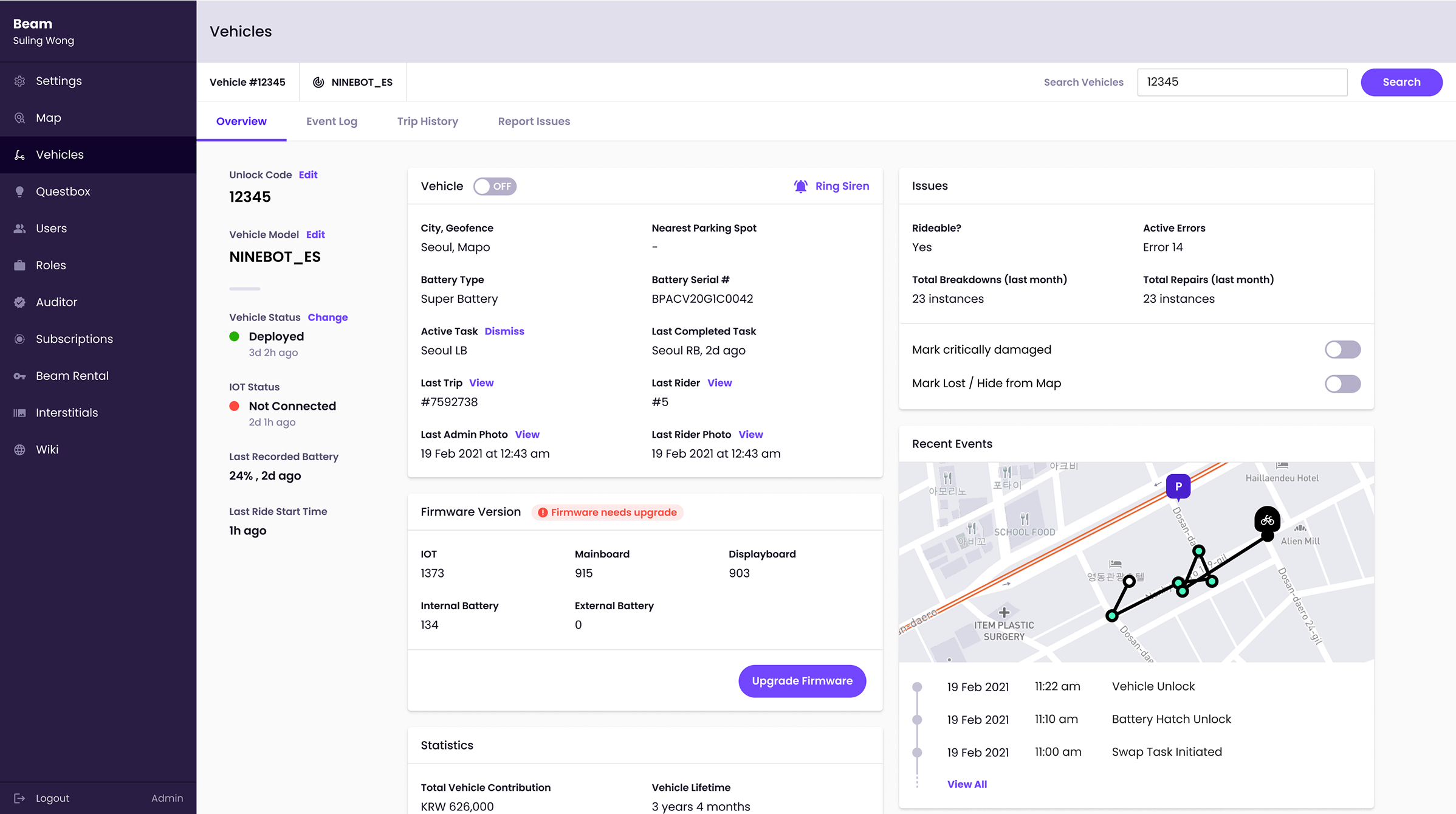 Vehicle Management Interface